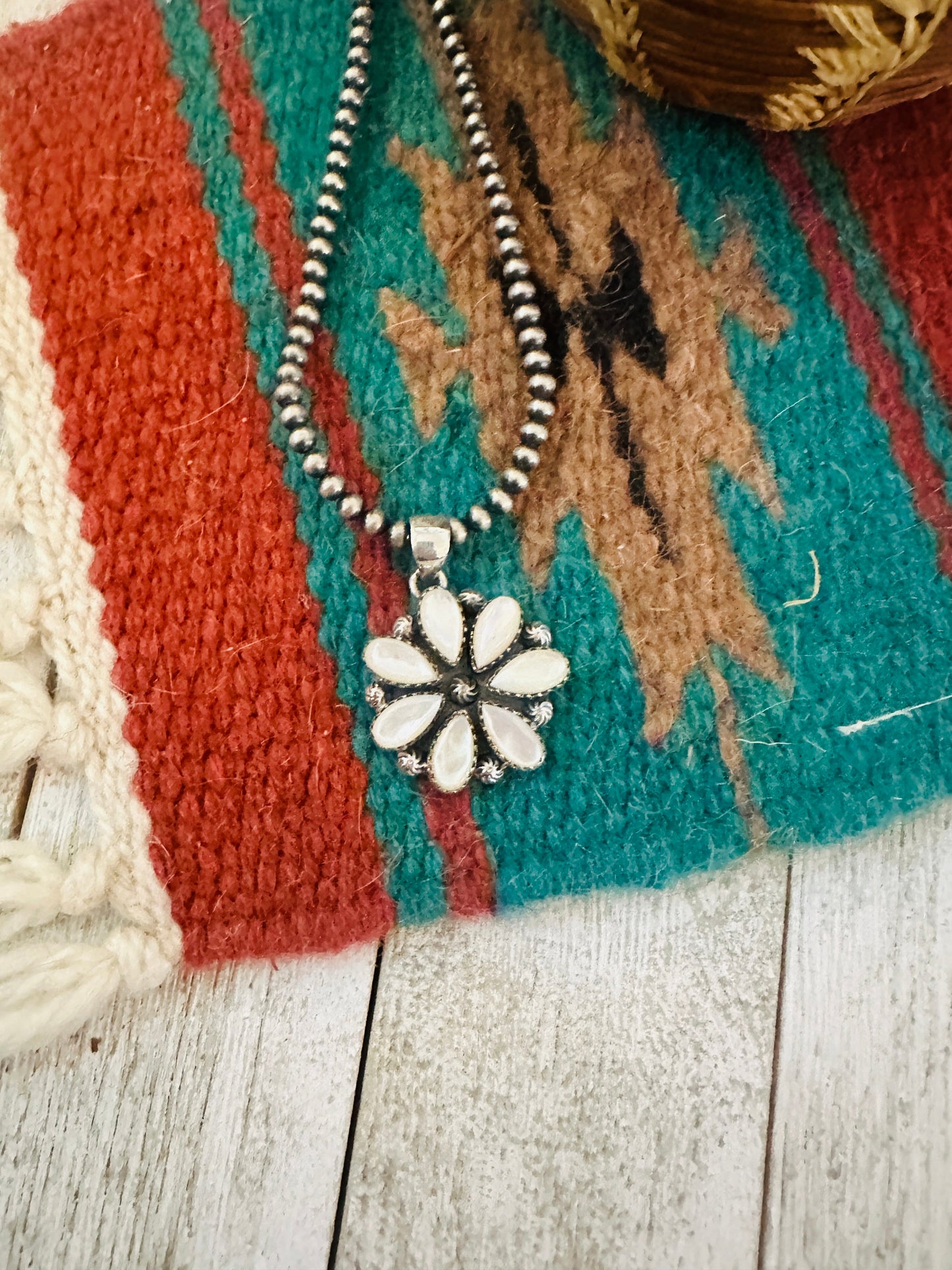 ** Christmas Collection ** Handmade Sterling Silver & Mother of Pearl Pendant Signed Nizhoni