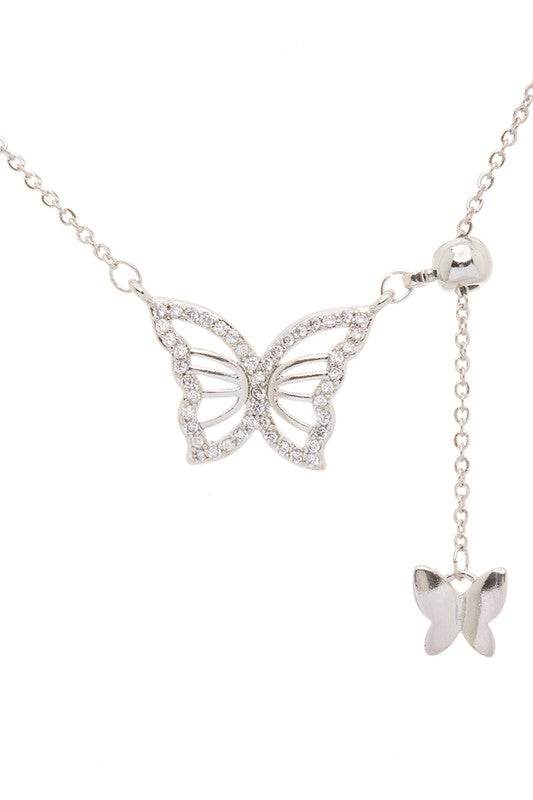 Double Butterfly Charm CZ Pendant Necklace