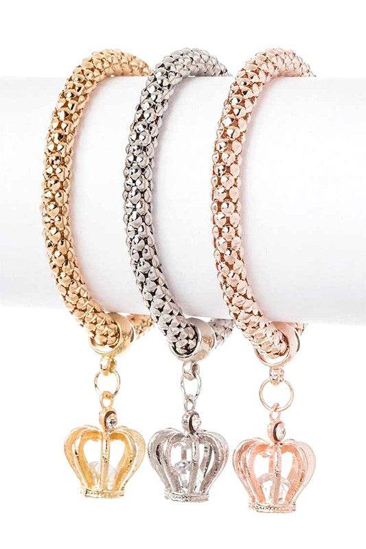 CZ Crown Charm Popcorn Bracelet Set