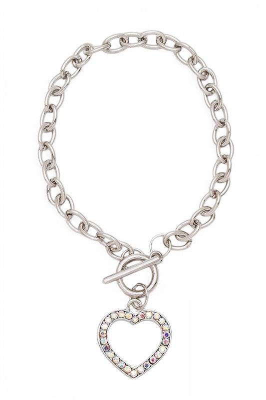Crystal Heart Charm Toggle Bracelet