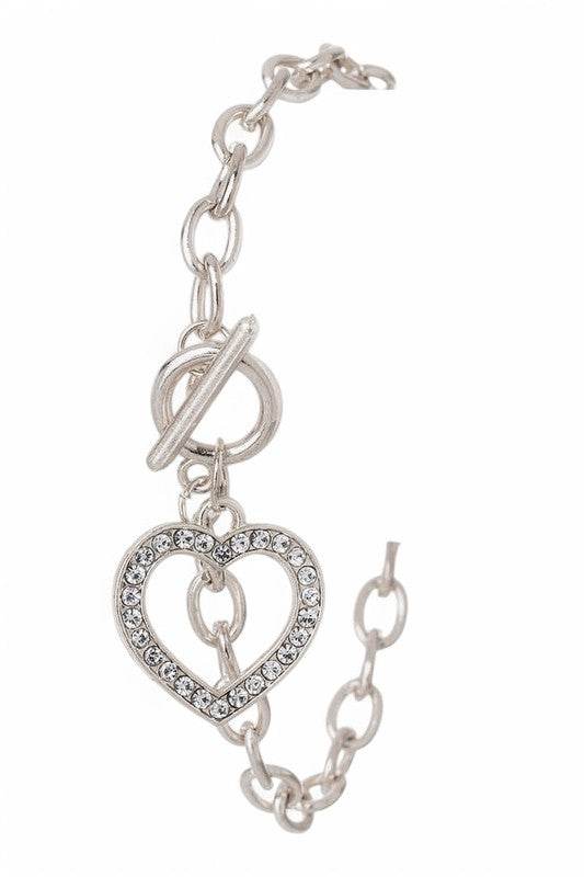 Crystal Heart Charm Toggle Bracelet