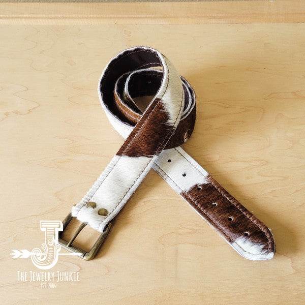 Hair-on-Hide Brown & White Genuine Leather Belt