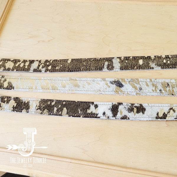 Hair-on-Hide Silver Metallic LeatherBelt w/ Fringe