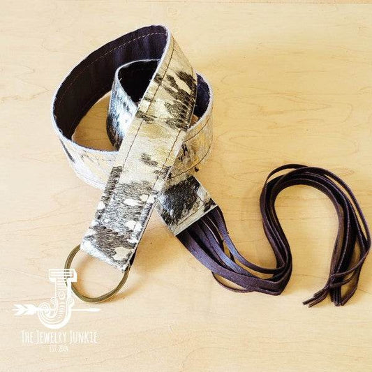 Hair-on-Hide Silver Metallic LeatherBelt w/ Fringe
