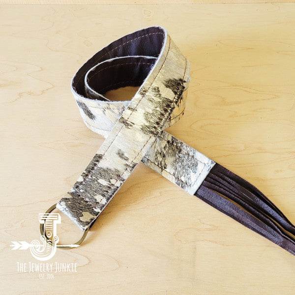 Hair-on-Hide Silver Metallic LeatherBelt w/ Fringe