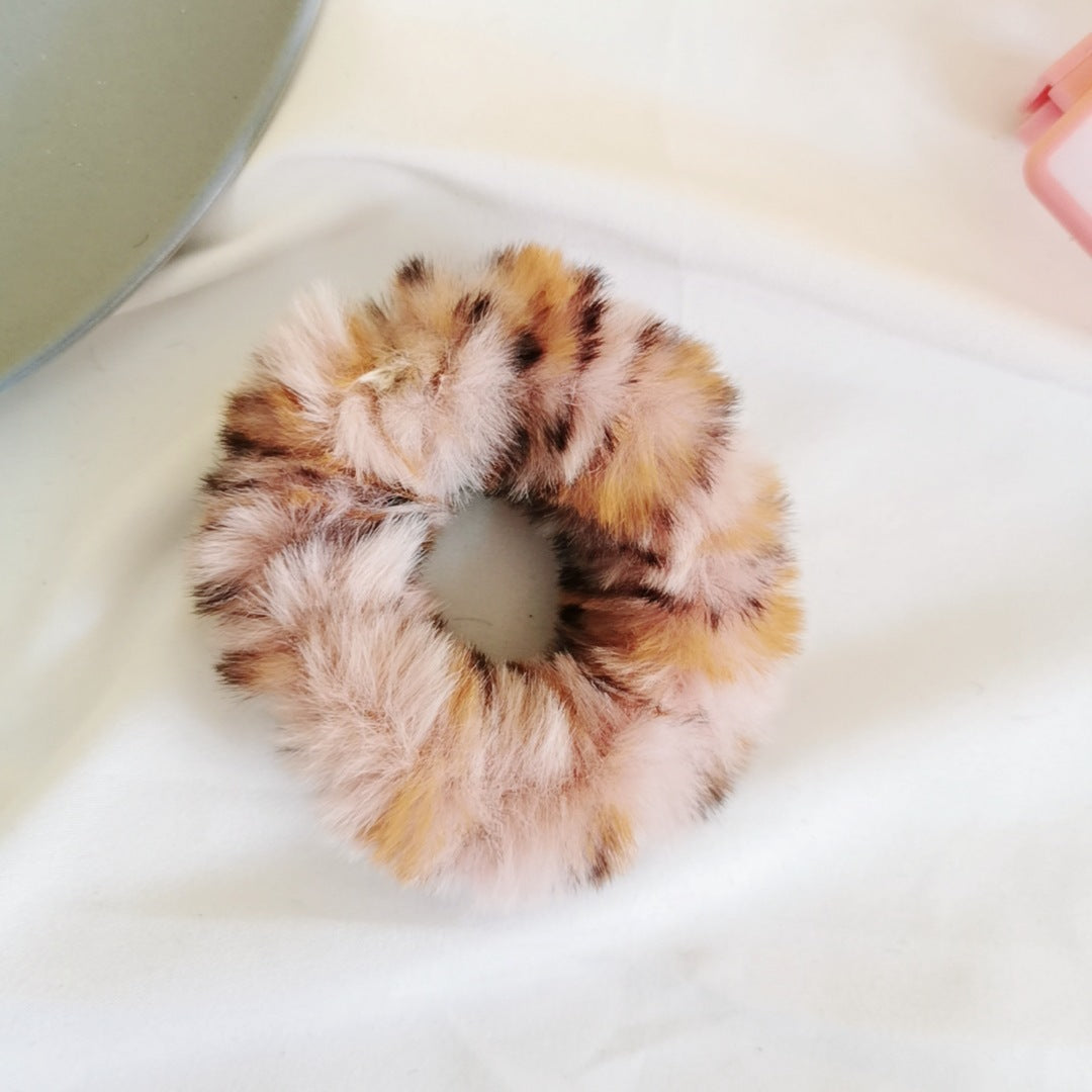 Autumn and winter warm mink hair leopard hair tie