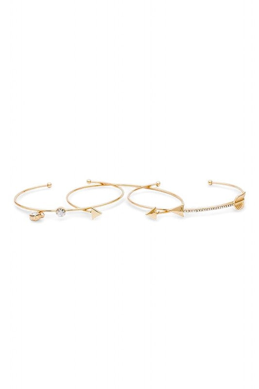 Crystal Arrow Mix Charm Dainty Bangle Set