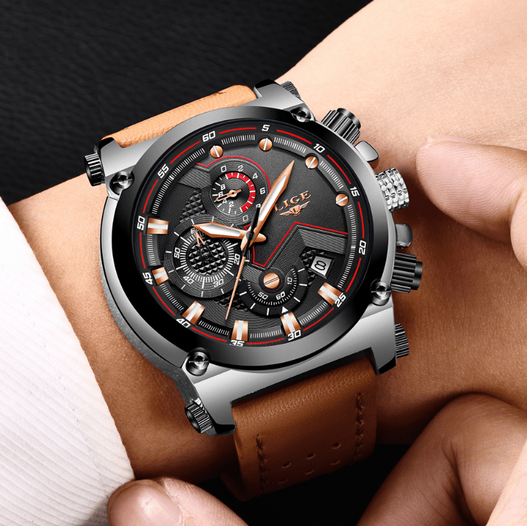 Men's Waterproof Modern Watch With Leather Belts, Stainless Steel Case Excellent Look Perfect Gift