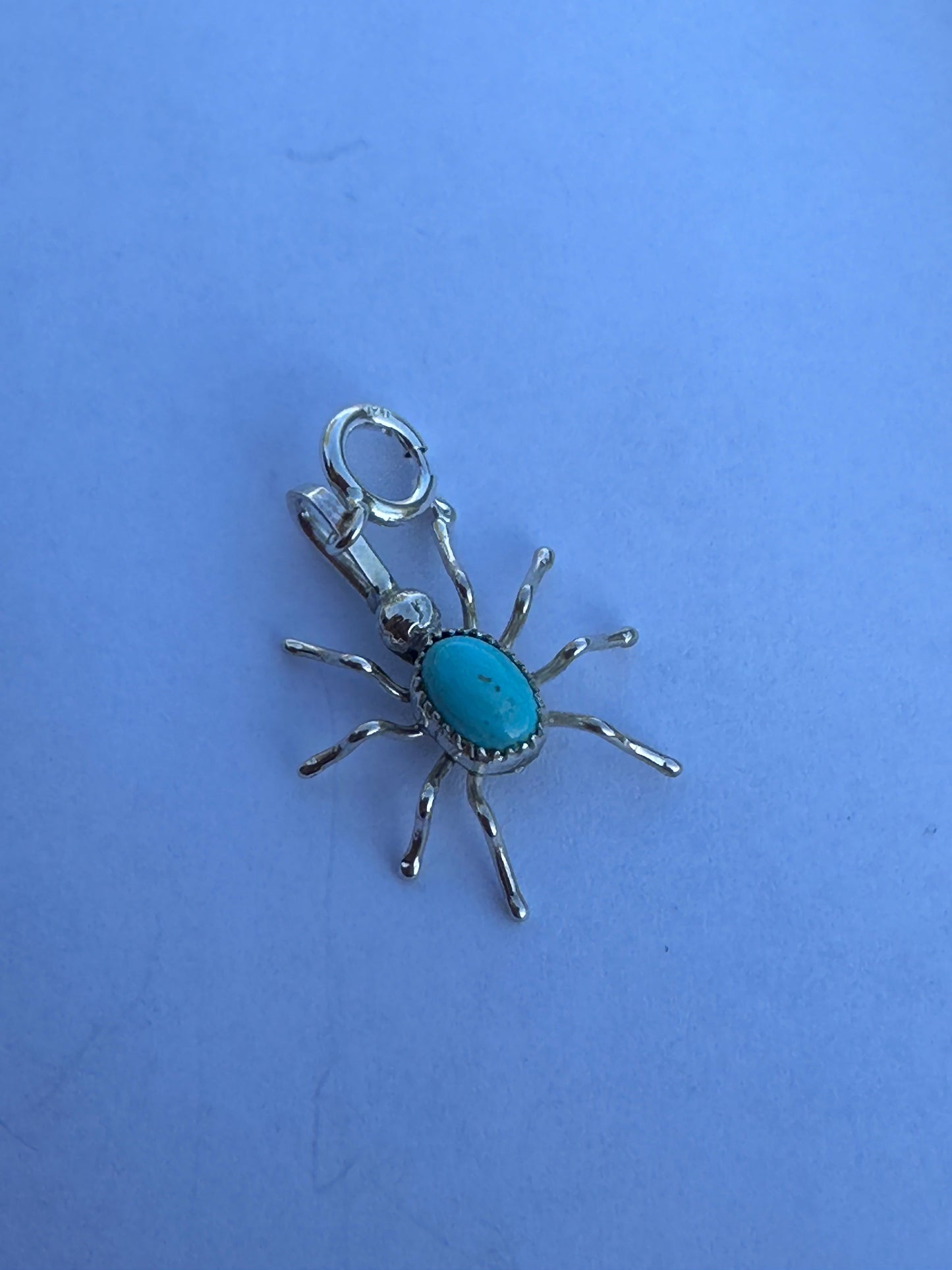 Handcrafted Crafted Sterling Silver and Turquoise Spider Charm