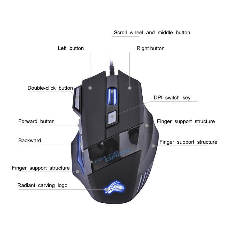 Wired Gaming Mouse 5500DPI 7-Color LED Backlight Optical Mouse Gamer USB 7 Buttons PC Gamer Computer Laptop Desktop Mice