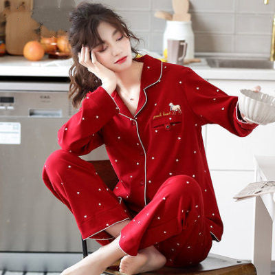 Women's pajamas spring and autumn autumn cotton long-sleeved home service