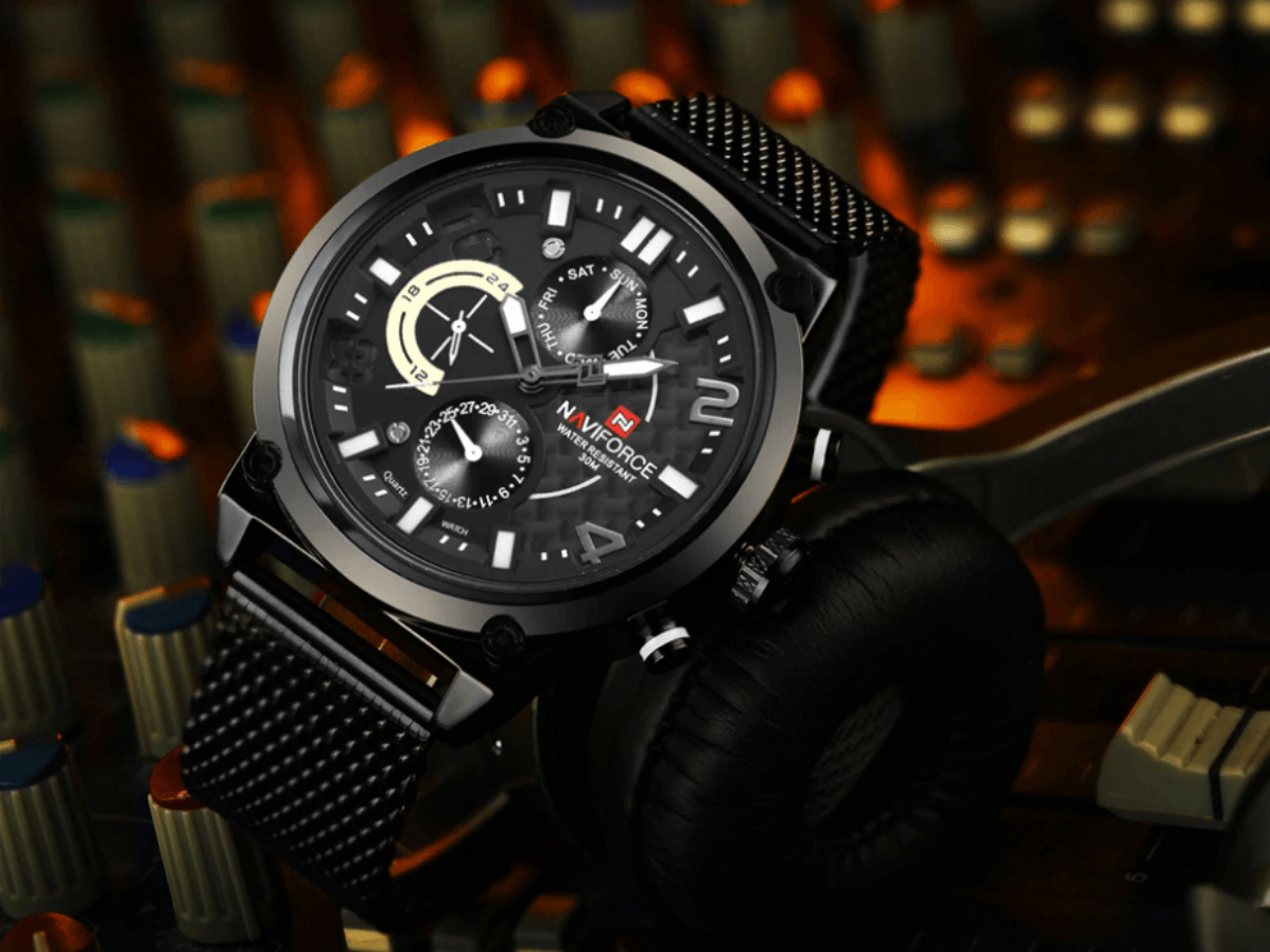 Men's Multifunction Analog Quartz Watches Waterproof Wrist Watch With Stainless Steel Mesh Band Excellent Design Perfect Gift