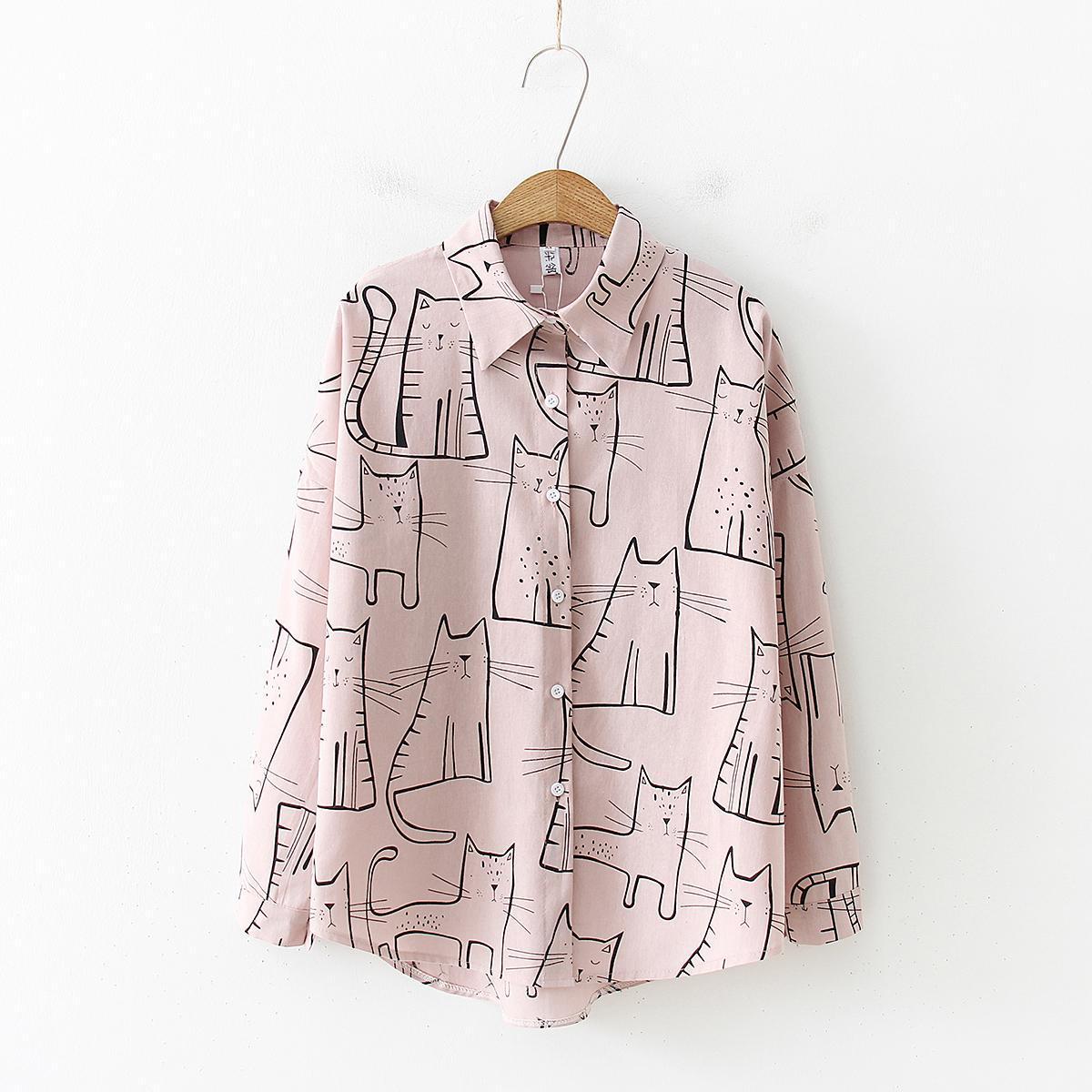 Cat pattern early autumn shirt