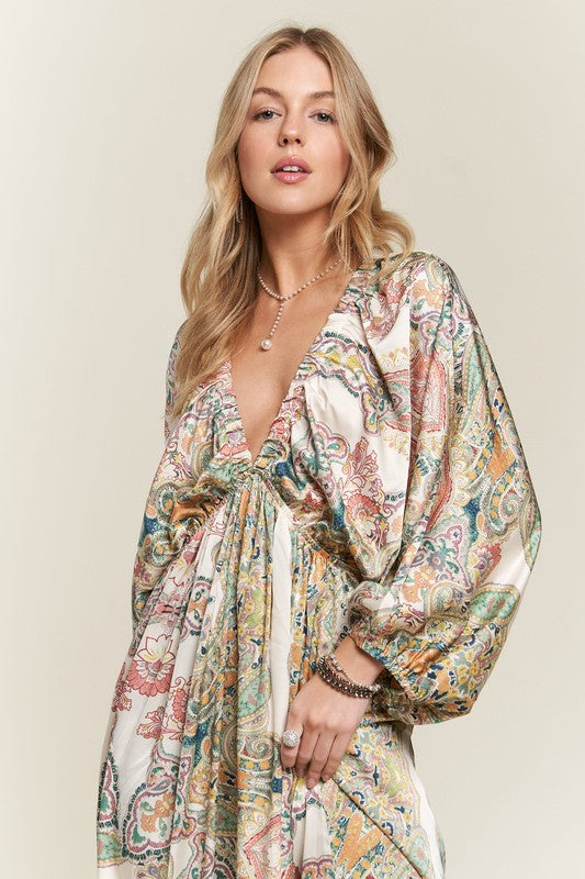New Printed V-Neck Batwing Sleeve Dress For Summer – Stylish, Effortlessly Chic, Comfortable, Perfect for Casual and Semi-Formal Events