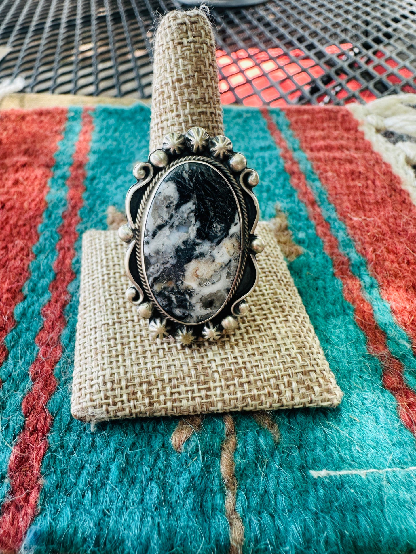 Handcrafted Sterling Silver And White Buffalo Adjustable Ring