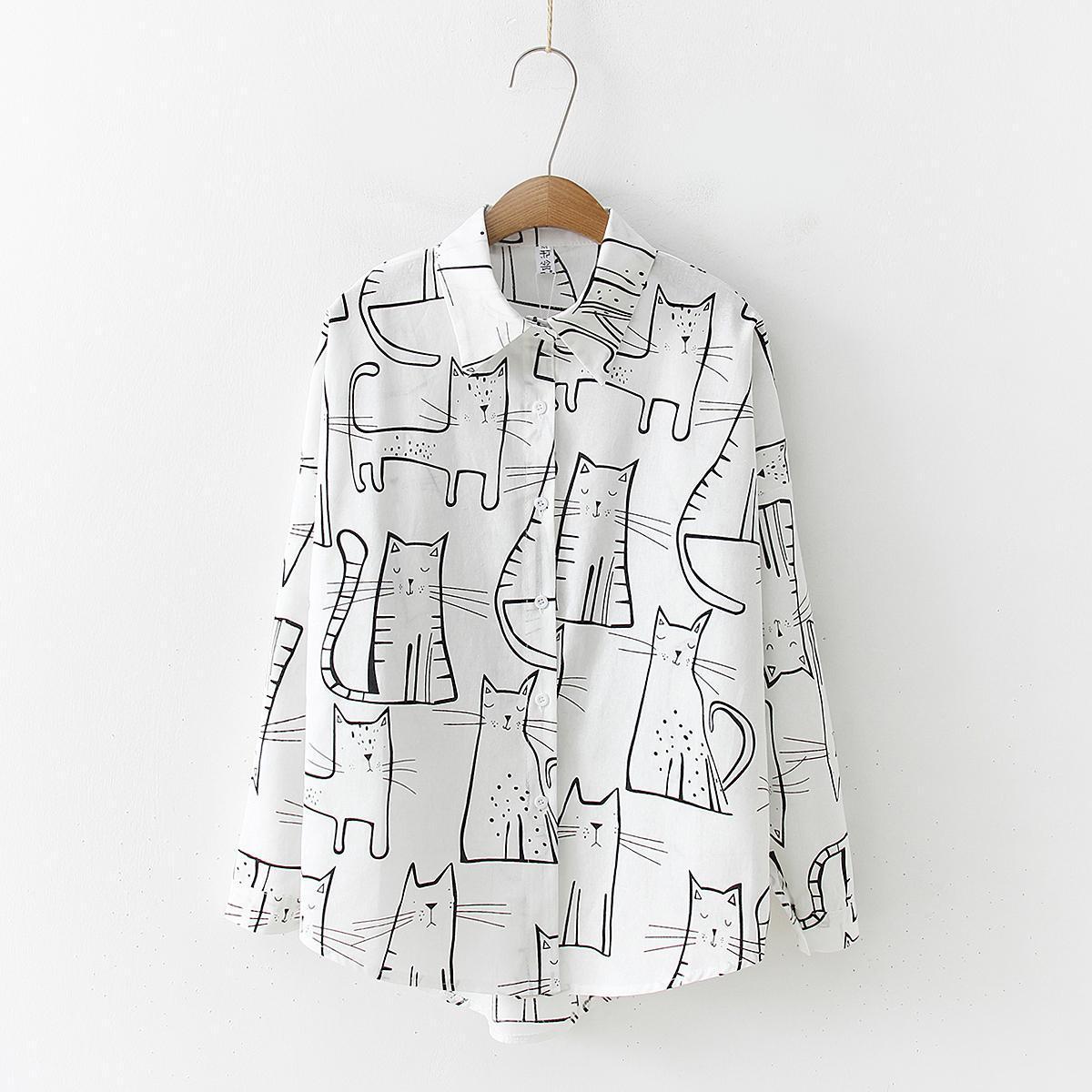 Cat pattern early autumn shirt