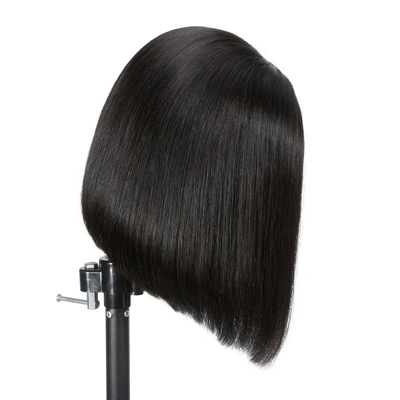 Black short straight hair wave head wig