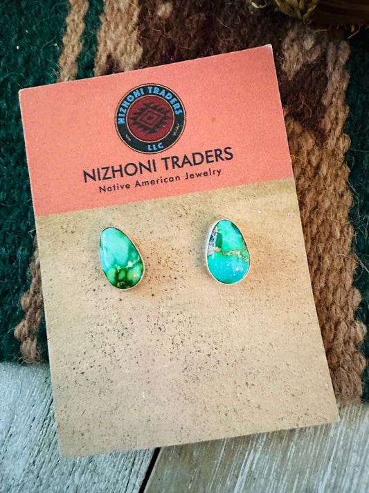 Handcrafted Sonoran Mountain Turquoise & Sterling Silver Teadrop Stud Earrings