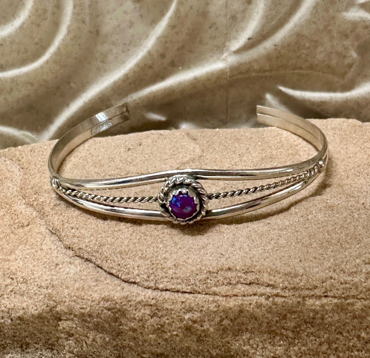 Handcrafted Purple Opal & Sterling Silver Baby Child Cuff Bracelet