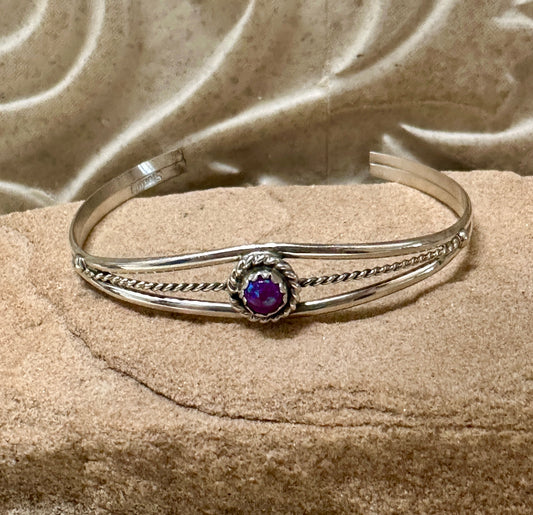 Handcrafted Purple Opal & Sterling Silver Baby Child Cuff Bracelet