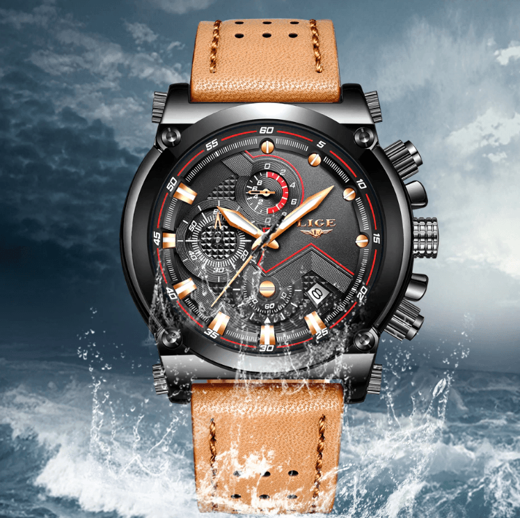 Men's Waterproof Modern Watch With Leather Belts, Stainless Steel Case Excellent Look Perfect Gift