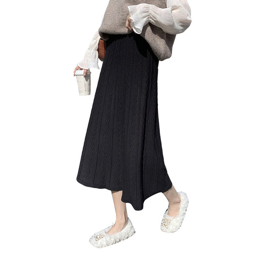 Knitted Skirt Mid Length  Winter With Sweater Skirt Autumn Winter Long Skirt Versatile Winter Skirt