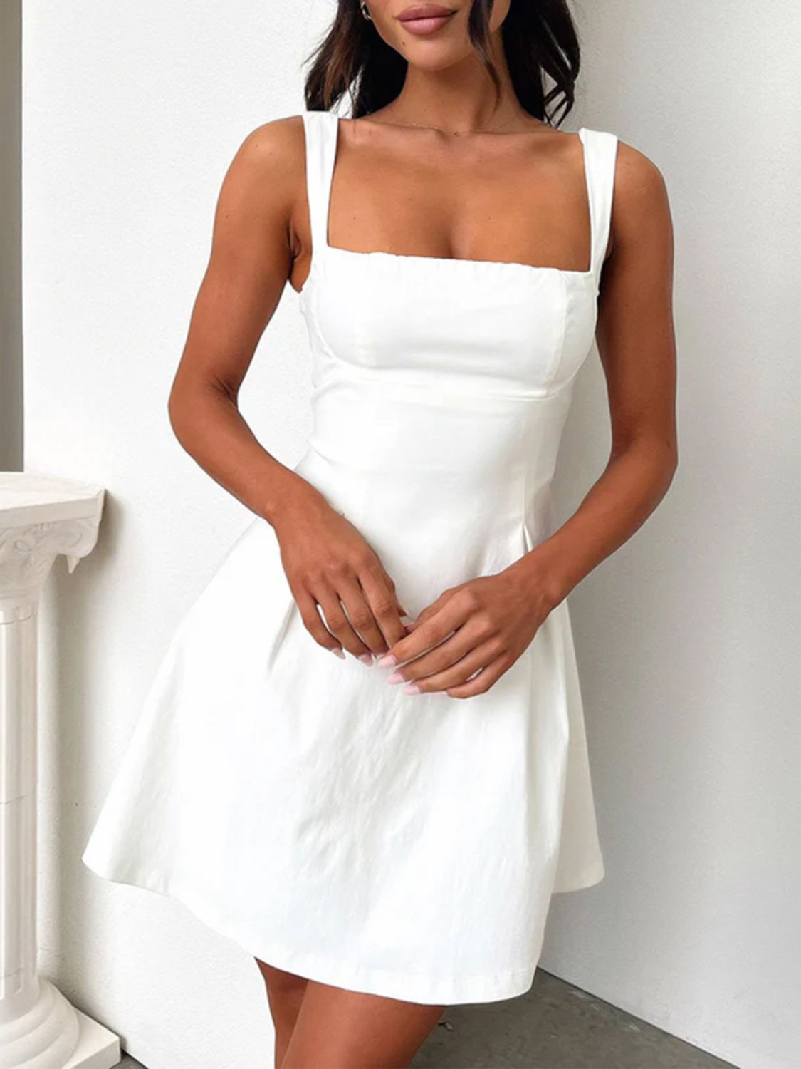 Dark Blue Bow Back Square Neck Mini Dress Luxury Feminine & Flattering Dress For Girls