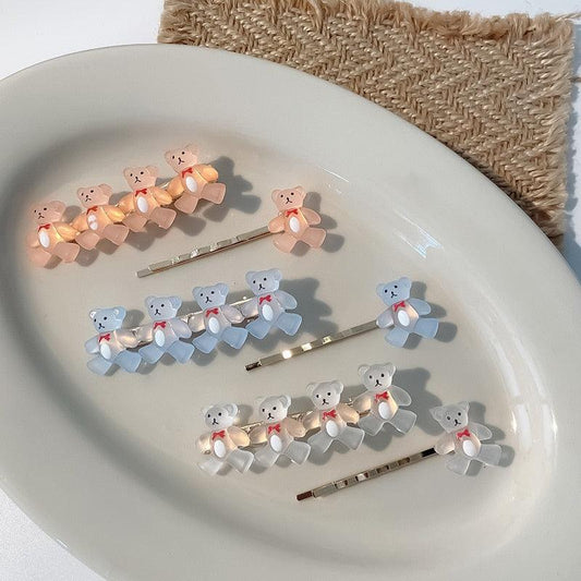 2Pcs/Set New Girls Cute Cartoon Bear Jelly Color Hairpins Sweet Hair Clips Bangs Side Barrette Headband Fashion Hair Accessories For Women