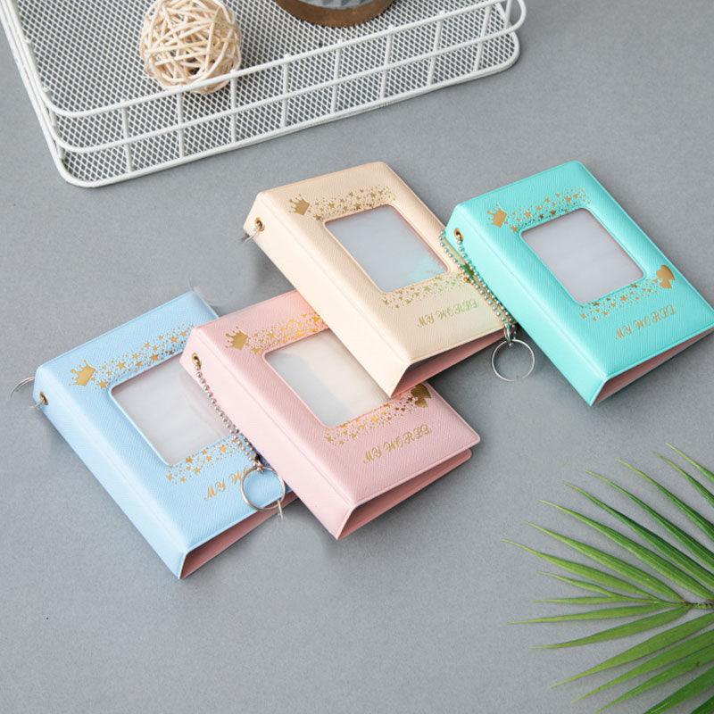 3 Inch Mini Photo Album 32 Pockets Square Hollow Card Holder Bronzing Stars Picture Storage Case PVC Photocard Holder DIY Photo Albums Birthday Gift Family Scrapbook Albums Family Anniversary Gift For Couple