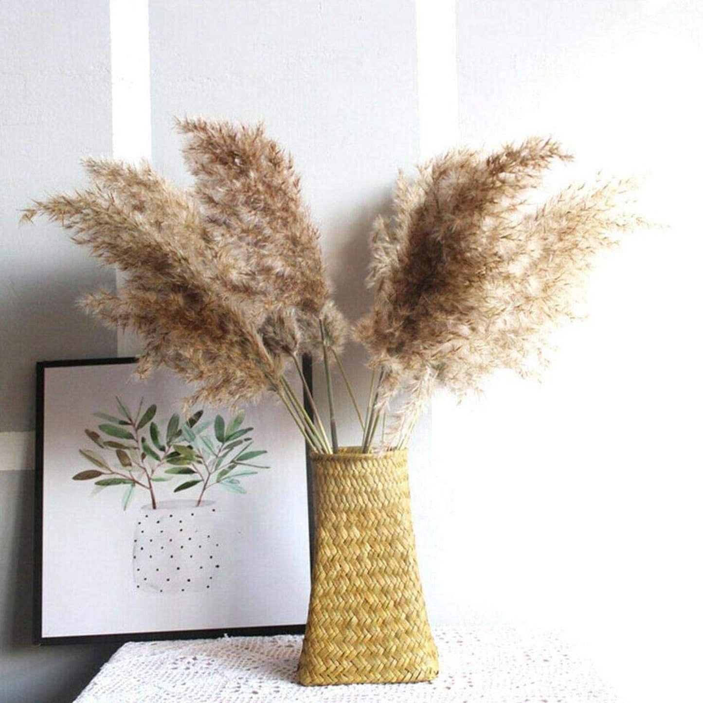 30/50pcs Bulrush Natural Dried Small Pampas Grass Artificial Decor Wedding Flower Bunch Home Office  Floor Vase Filler for Living Room Kitchen And Event Decoration