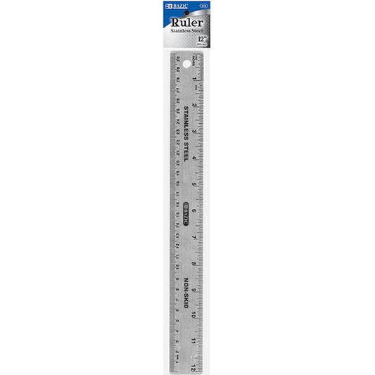 12" (30cm) Stainless Steel Ruler w/ Non Skid Back