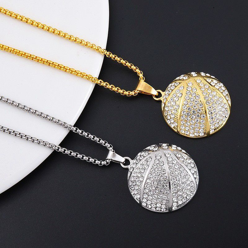 Hip Hop Ornament Gold Diamond Basketball Pendant Necklace