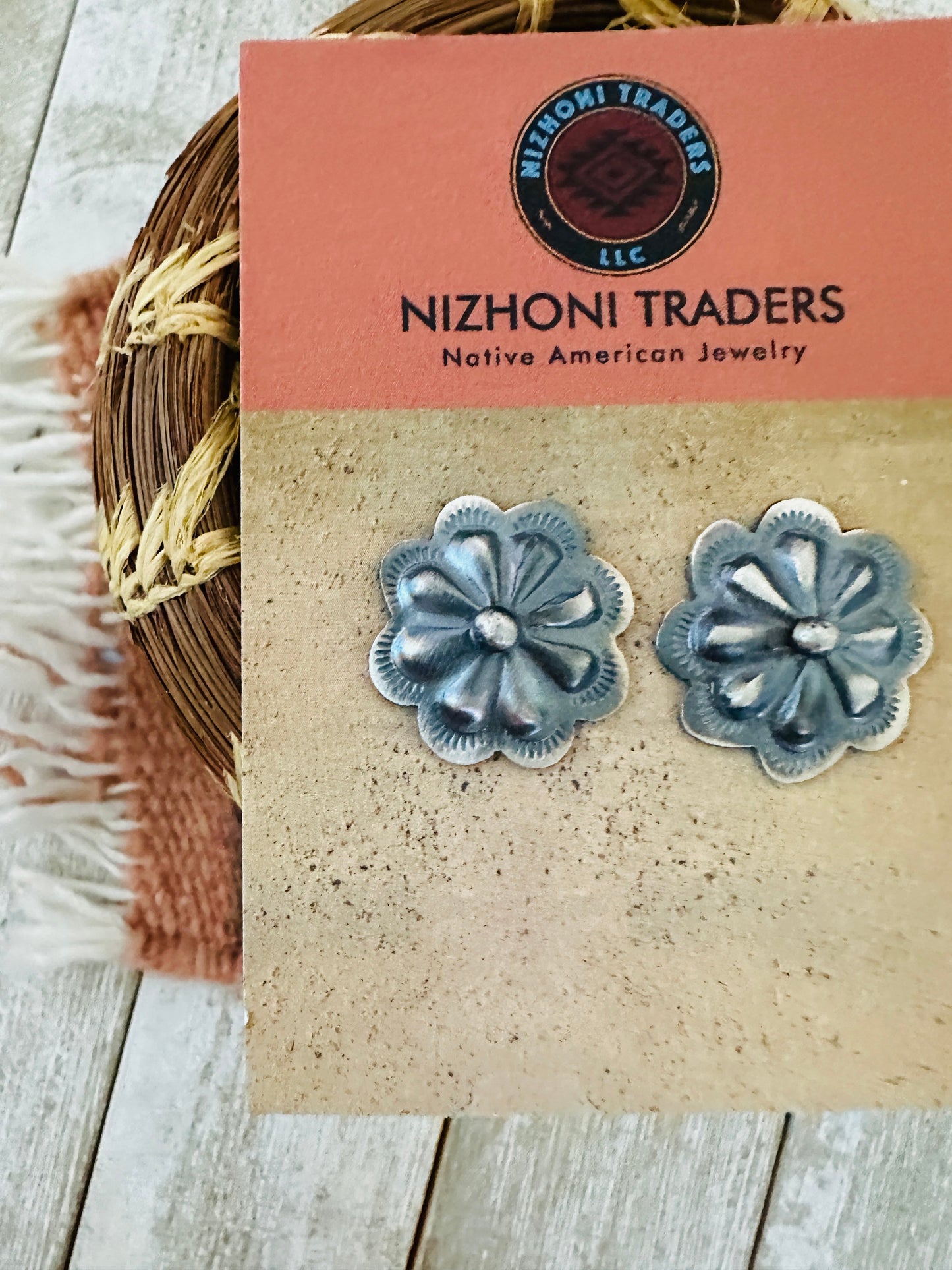 Handcrafted Sterling Silver Concho Stud Earrings