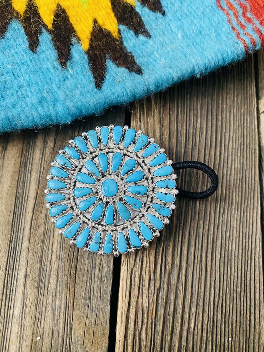 Handcrafted Sleeping Beauty Turquoise & Sterling Silver Cluster Hair Tie