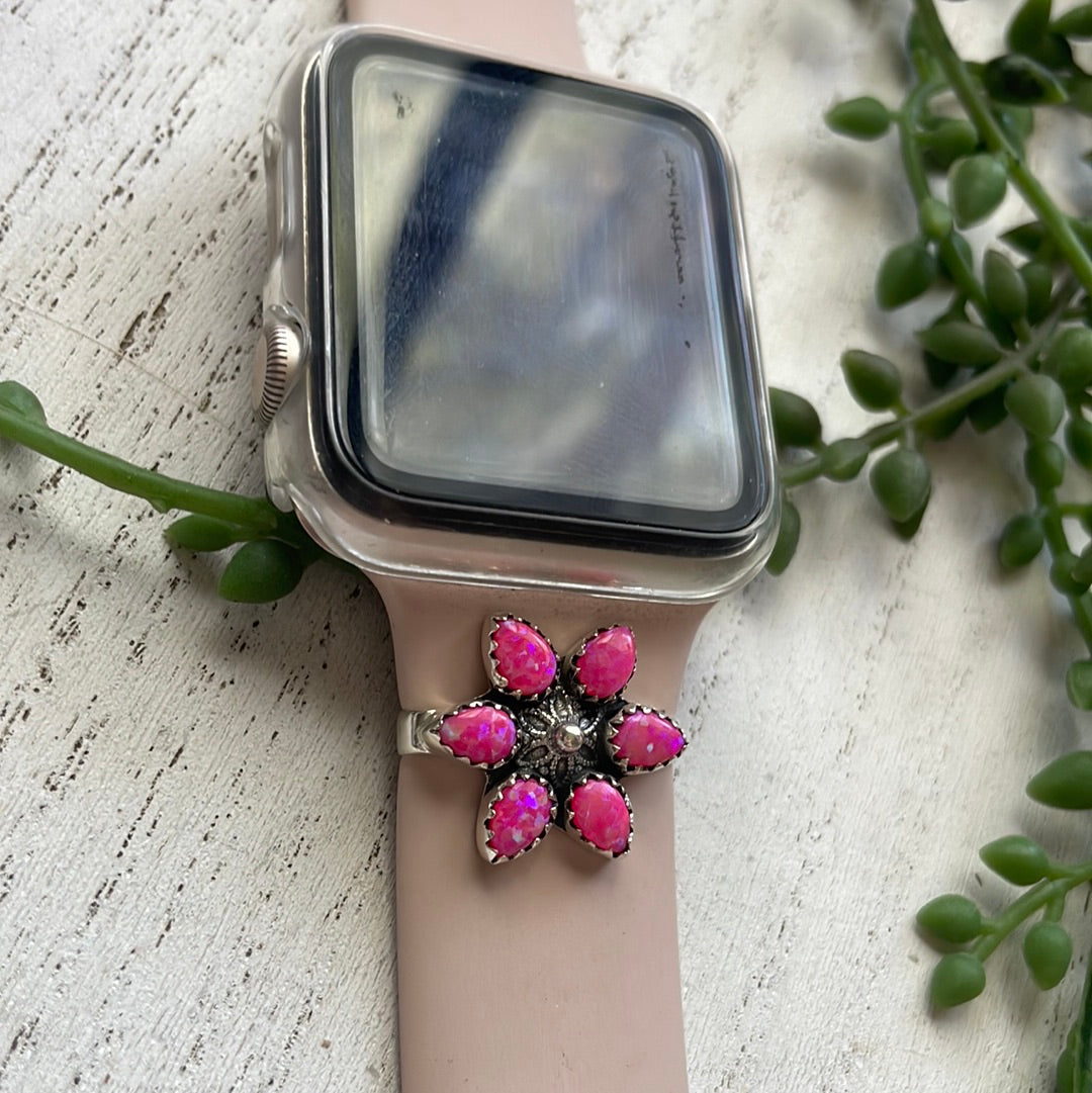 Nizhoni Pink Fire Opal & Sterling Silver Handmade Watch Charms Pointy Petals