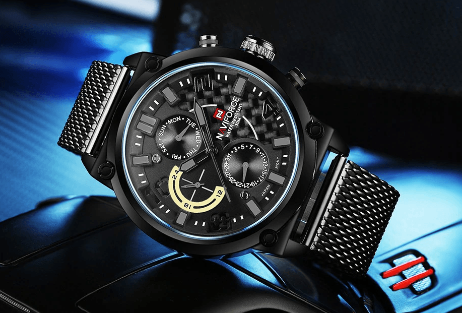 Men's Multifunction Analog Quartz Watches Waterproof Wrist Watch With Stainless Steel Mesh Band Excellent Design Perfect Gift