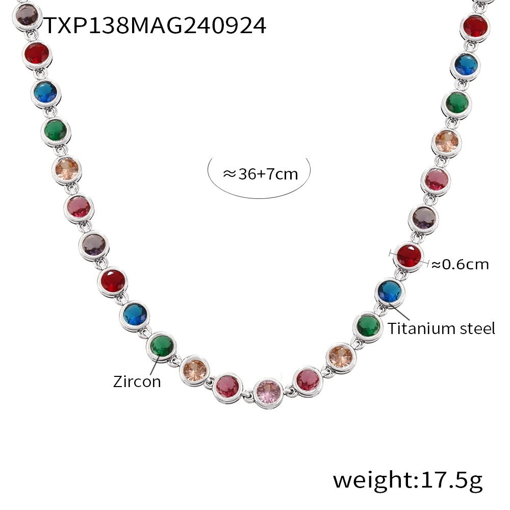 Titanium Steel Zircon Mixed Color Bracelet Vacuum Electroplating Non-fading Necklace