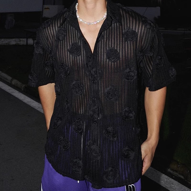 Heavy Industry Three-dimensional Floral Short-sleeved Shirt