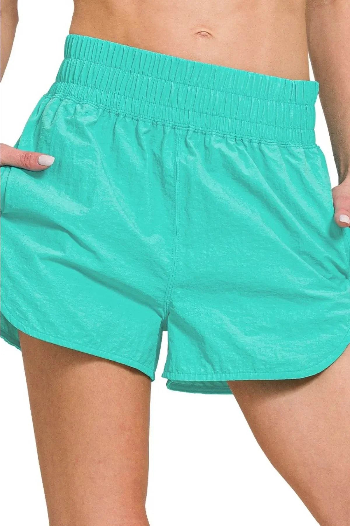 Zenana Windbreaker Smocked Waistband Running Shorts