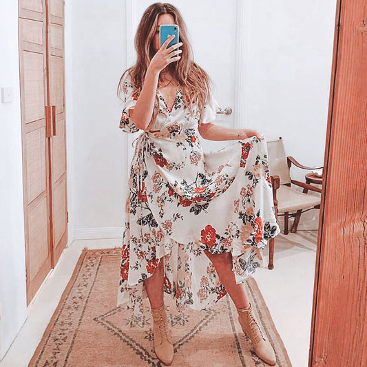 Holiday style floral long dress