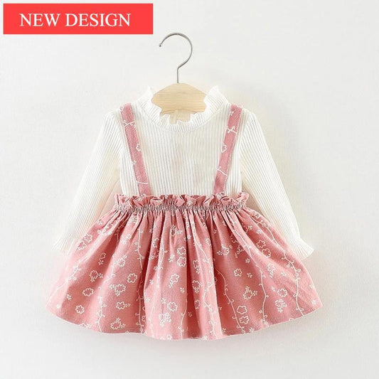 Modern Girls Clothes Sets Cotton Long Sleeves Dot T-shirt and Cat Strap Dress 2Pcs Baby Clothing Dress For Girls and Babies from 6-24months and Girls 3-4years