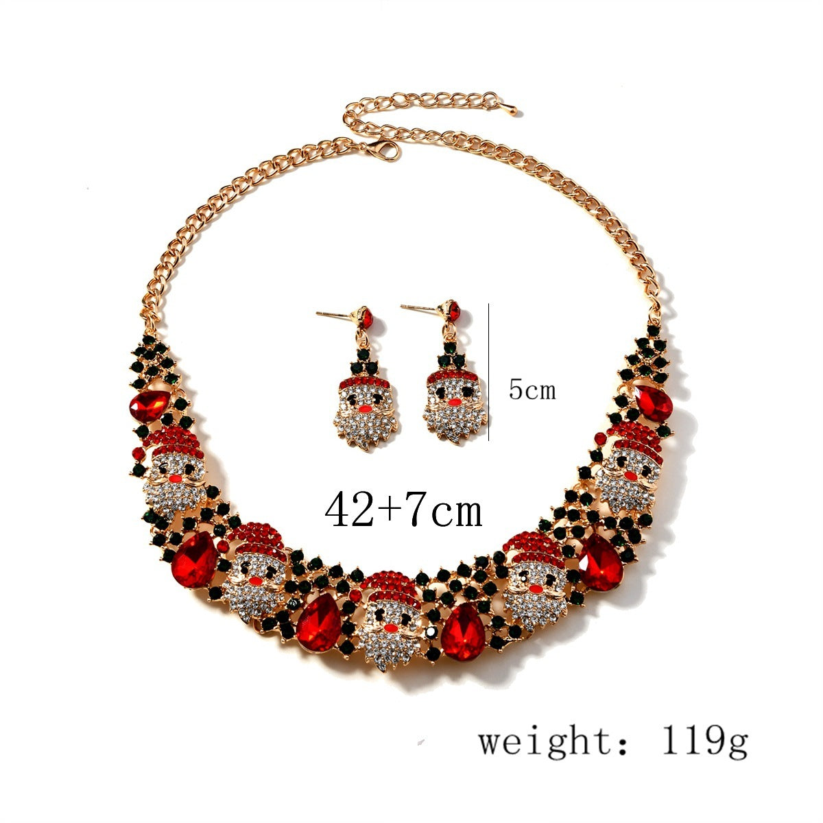 3pcs Christmas Necklace Earrings Set With Colored Rhinestones Ins Fashionable Shiny Santa Claus Necklace For Womens Jewelry