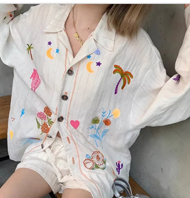 Summer New Full Score Summer Embroidered Shirt Shorts