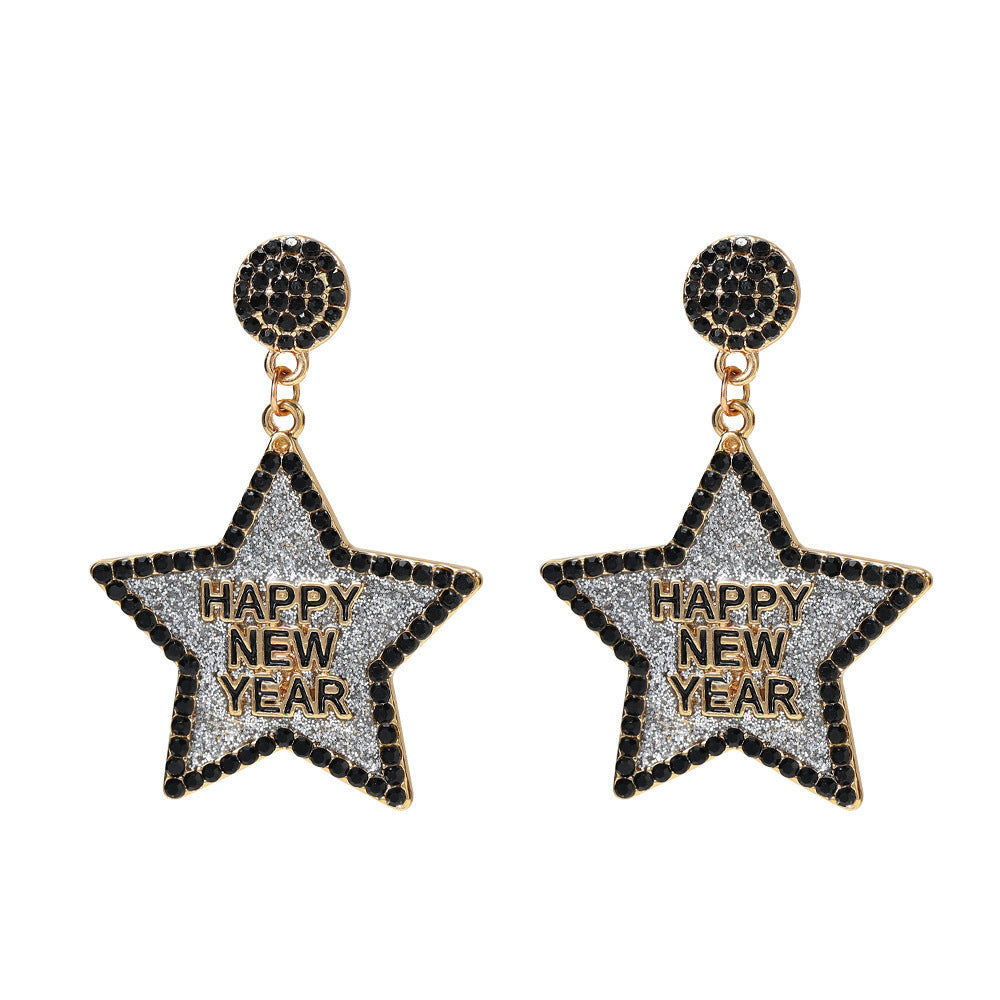 Happy New Year Earring For Women Glitter Rhinestone Star Dangle Earrings Holiday New Year Eve Earrings Festive Party Jewelry Gifts