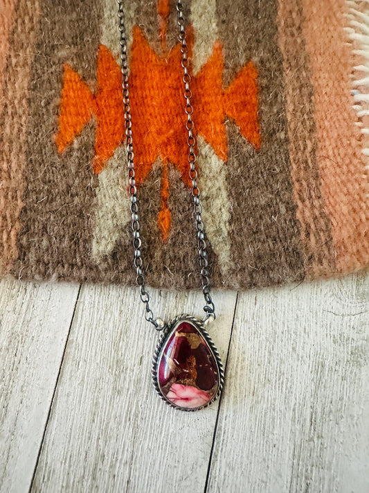 Navajo Tear Drop Rose Dahlia & Sterling Silver Necklace