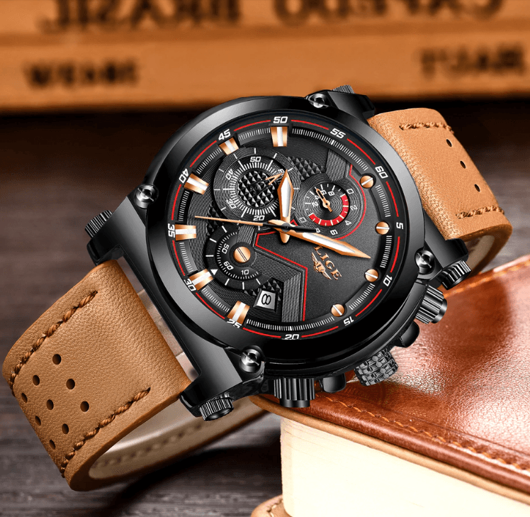 Men's Waterproof Modern Watch With Leather Belts, Stainless Steel Case Excellent Look Perfect Gift