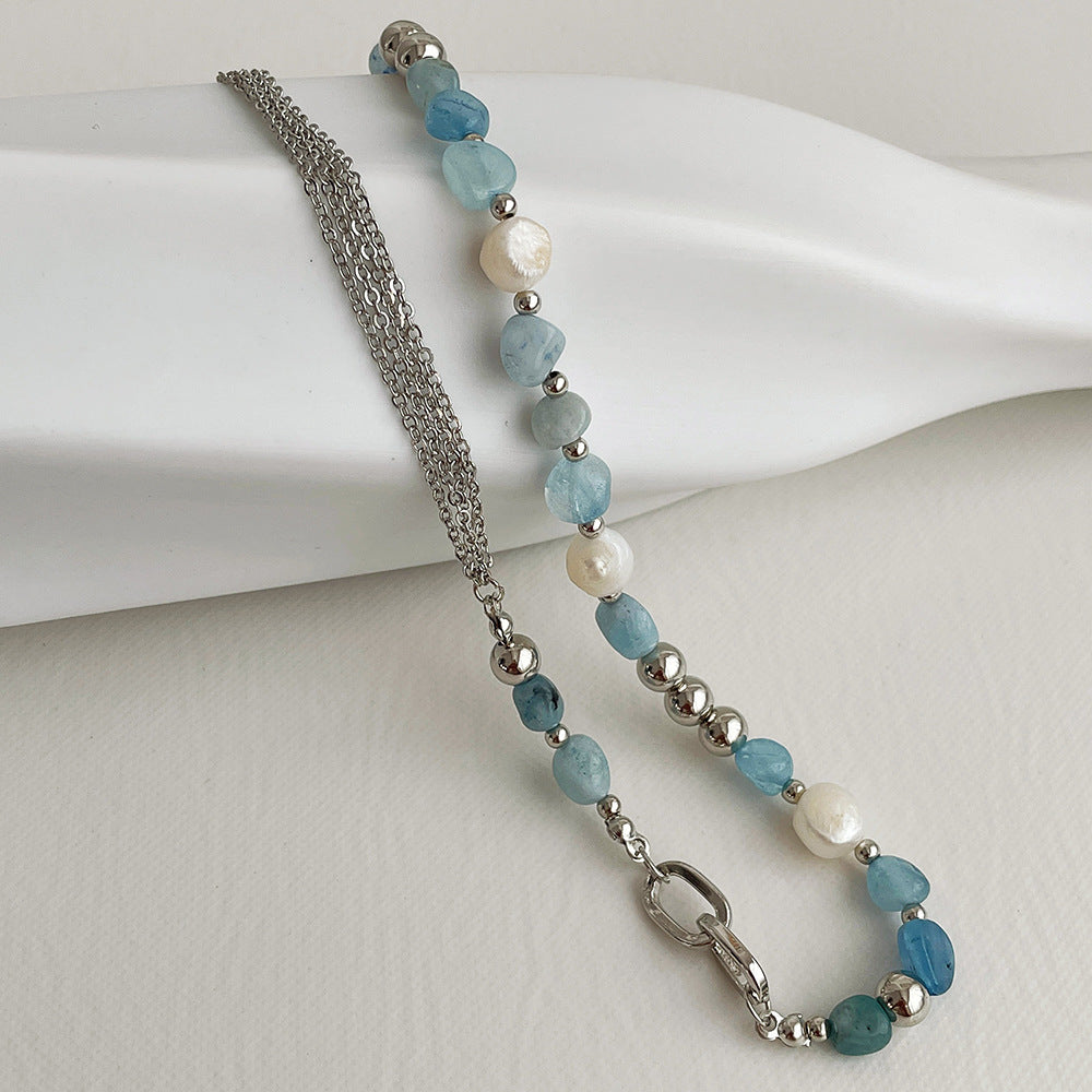Natural Stone Blue Crystal Necklace Baroque Natural Freshwater Pearls