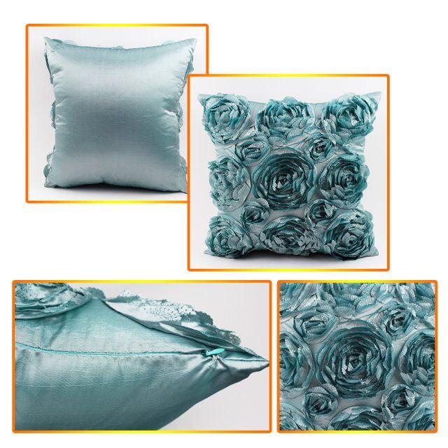 3D Roses Style Embroidered Polyester Cushion Cover Pillowcase Wedding Home Decorative Roses Floral Print Cushion Covers Throw Pillow Covers For Decorating Sofa Car Bedroom 42x42cm