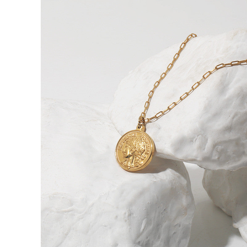 Round Coin Roman  Relief Necklace