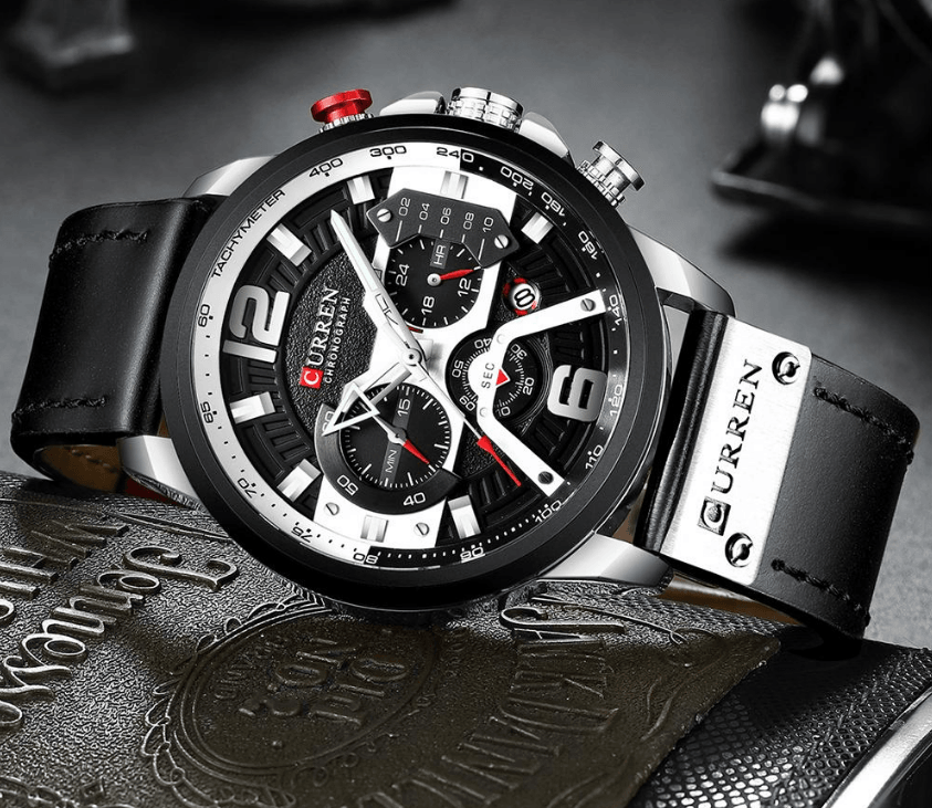 Men's Sports Waterproof Watch With Leather Belts, Chronometers And Large Numbers Details Luxury Watches Unique Design Excellent Gift